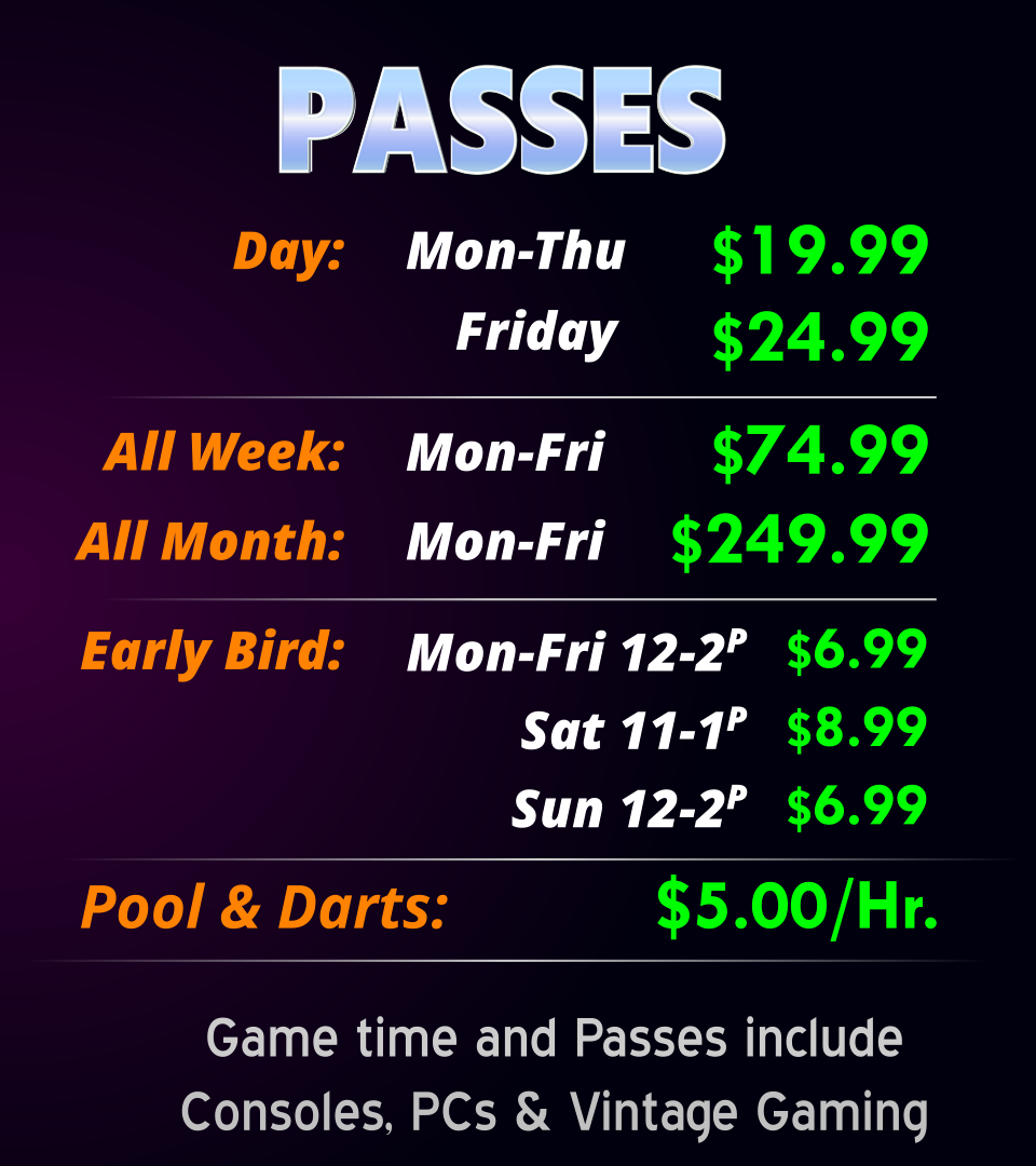 Gamer's Lair pricing-Passes